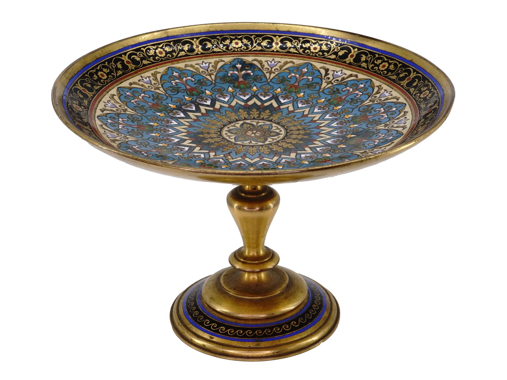 RUSSIAN BRASS ENAMEL FOOTED CANDY DISH PIC-0